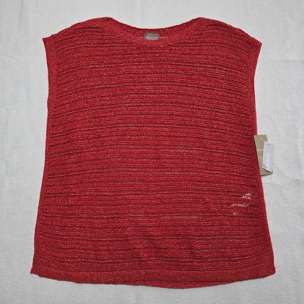 Chico's Sweater Women's Size M Coral Linen Blend Short Sleeve Pullover Knit NWT